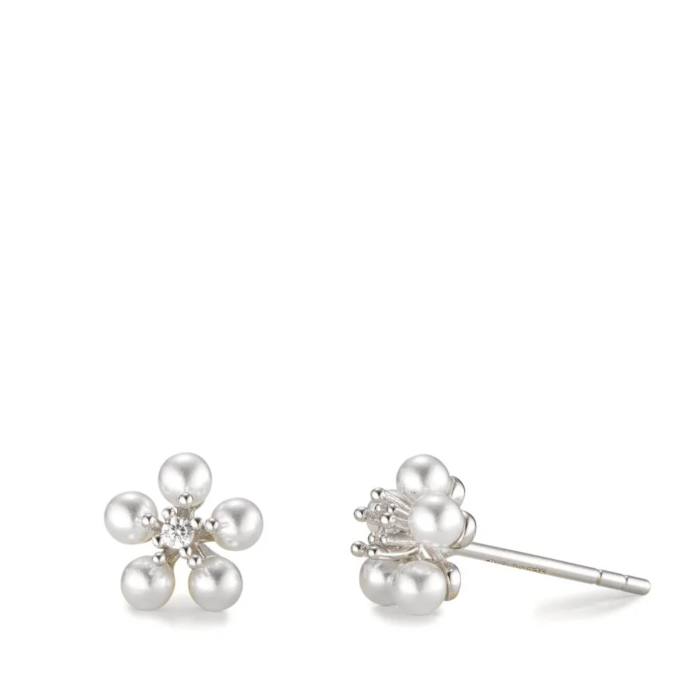 Orecchini a bottone Argento Zirconia 2 pietra rodiato [shining Pearls], 10 Perla, 2.5 mm