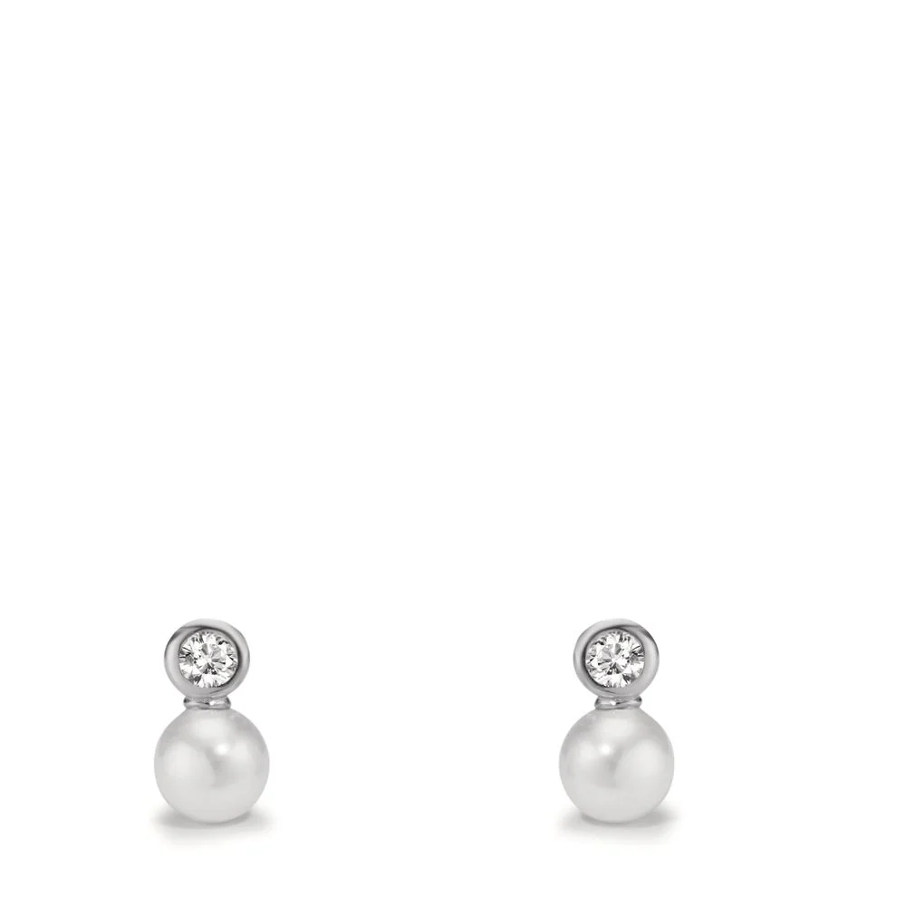 Orecchini a bottone Argento Zirconia 2 pietra rodiato [shining Pearls], 2 Perla, 5 mm - Image 2