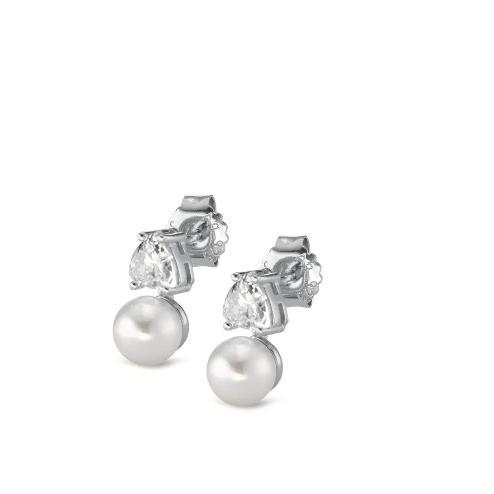 Orecchini a bottone Argento Zirconia 2 pietra rodiato [shining Pearls] bianco, 2 Perla, 6 mm - Image 3