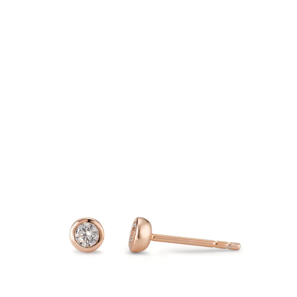 Orecchini a bottone Argento Zirconia 2 pietra rosa dorato Ø4 mm