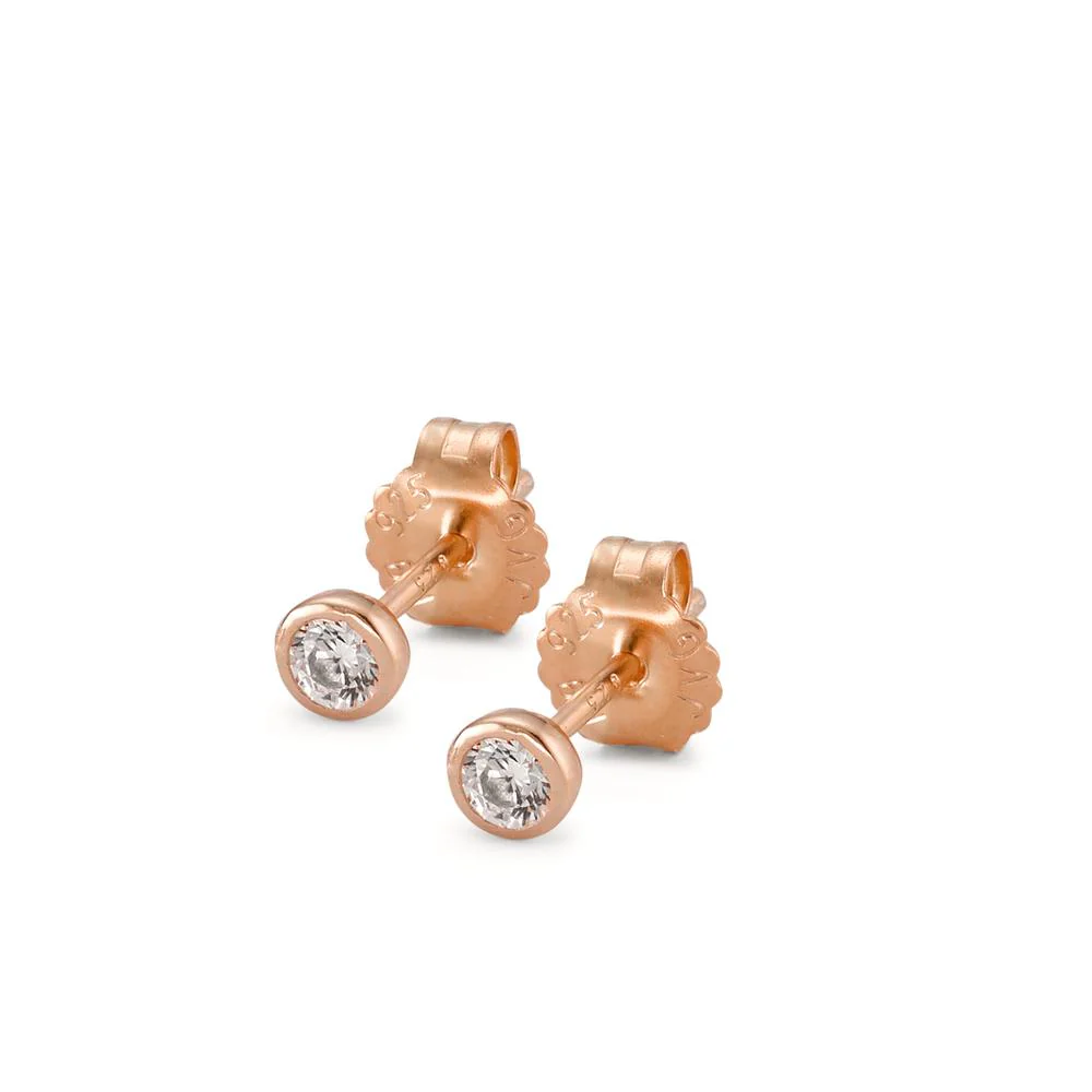Orecchini a bottone Argento Zirconia 2 pietra rosa dorato Ø4 mm - Image 3