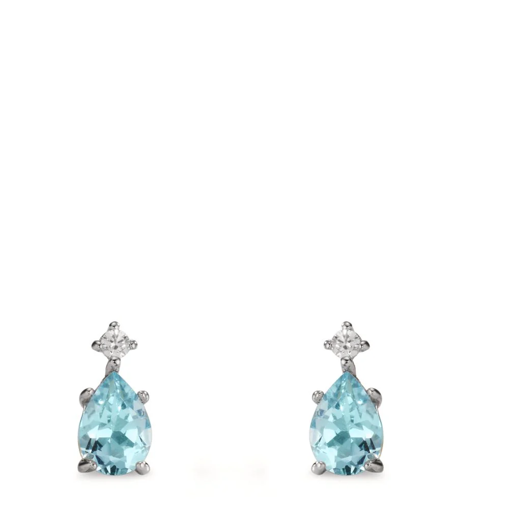Orecchini a bottone Argento Zirconia 2 pietra, Topazio blu, 2 pietra rodiato - Image 2