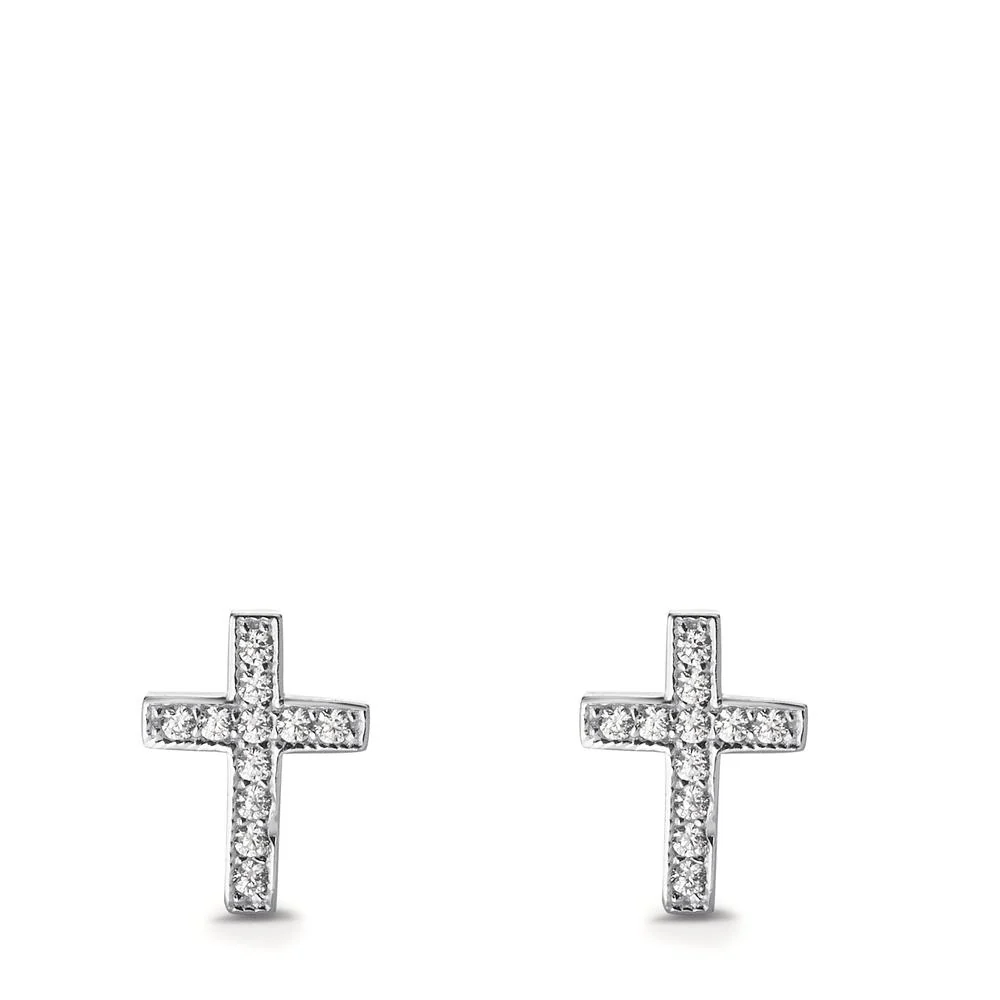 Orecchini a bottone Argento Zirconia 22 pietra rodiato Croce - Image 2