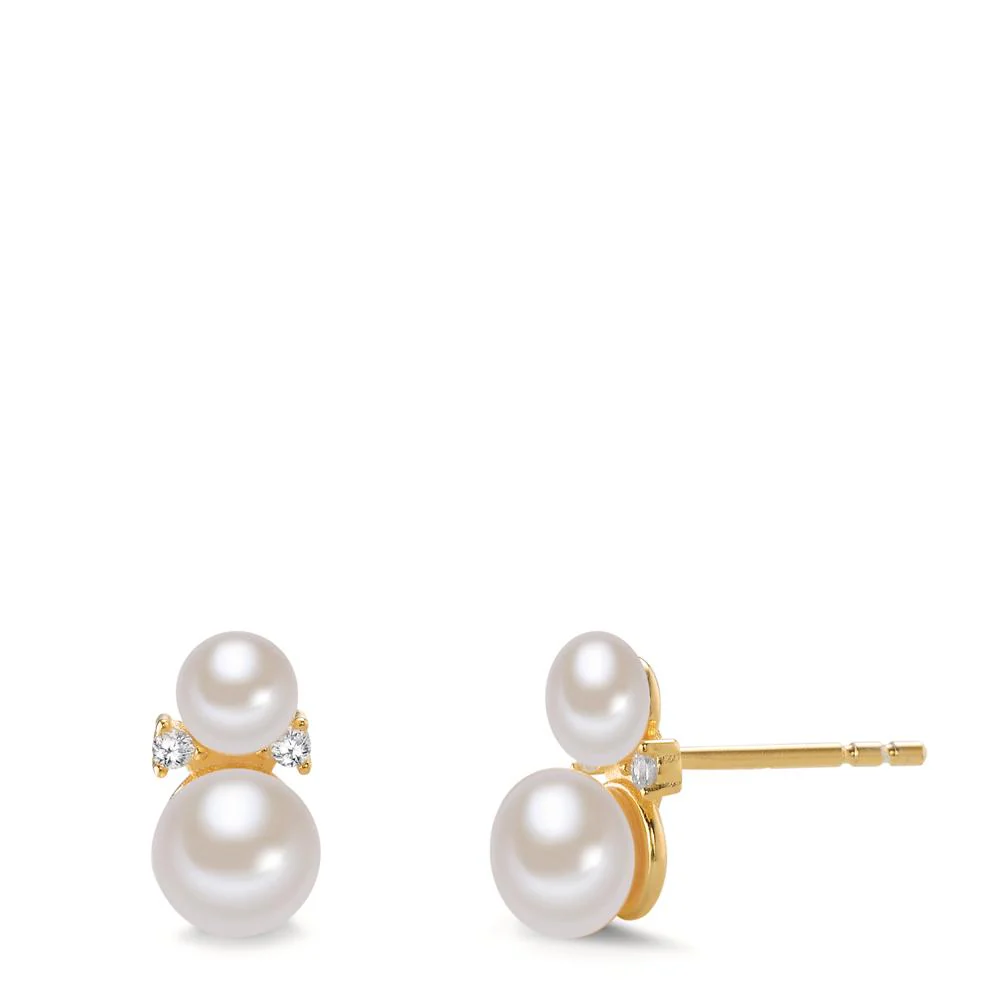 Orecchini a bottone Argento Zirconia 4 pietra giallo dorato Perla coltivata d'acqua dolce bianco, 4 Perla