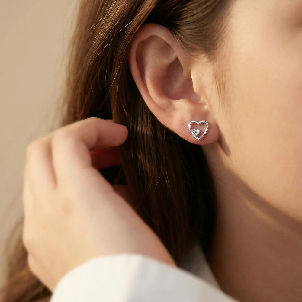 Orecchini a bottone Argento Zirconia 6 pietra rodiato Cuore Ø8 mm - Image 2
