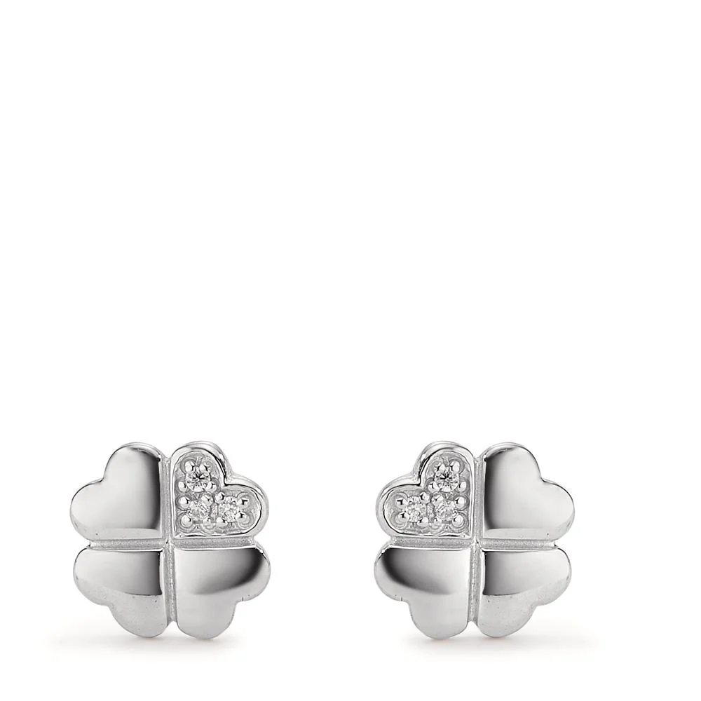Orecchini a bottone Argento Zirconia 6 pietra rodiato Trifoglio Ø8 mm - Image 2