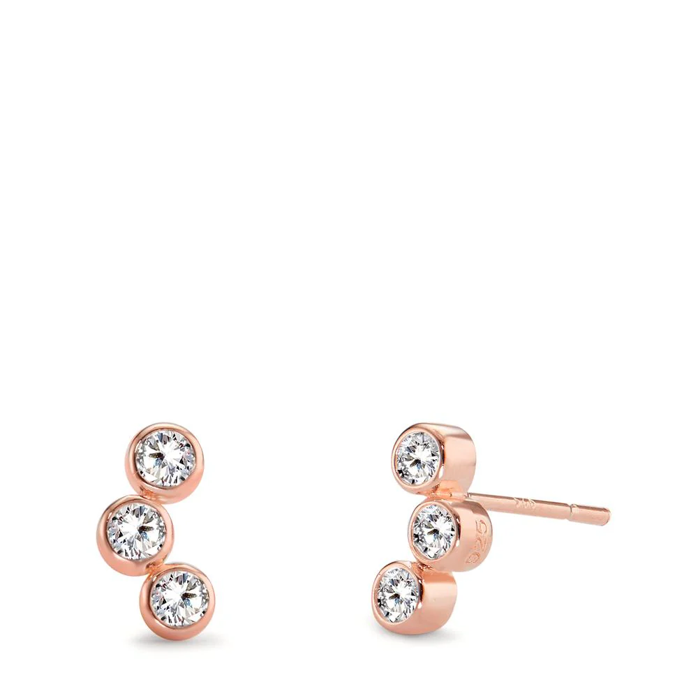 Orecchini a bottone Argento Zirconia 6 pietra rosa dorato