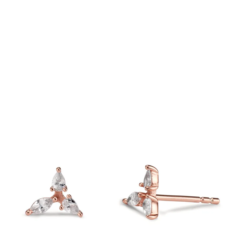 Orecchini a bottone Argento Zirconia 6 pietra rosa dorato Ø7 mm
