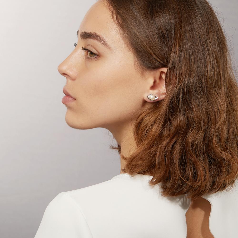 Orecchini a bottone Argento Zirconia 8 pietra rodiato Perla coltivata d'acqua dolce bianco, 2 Perla, 6 mm - Image 2