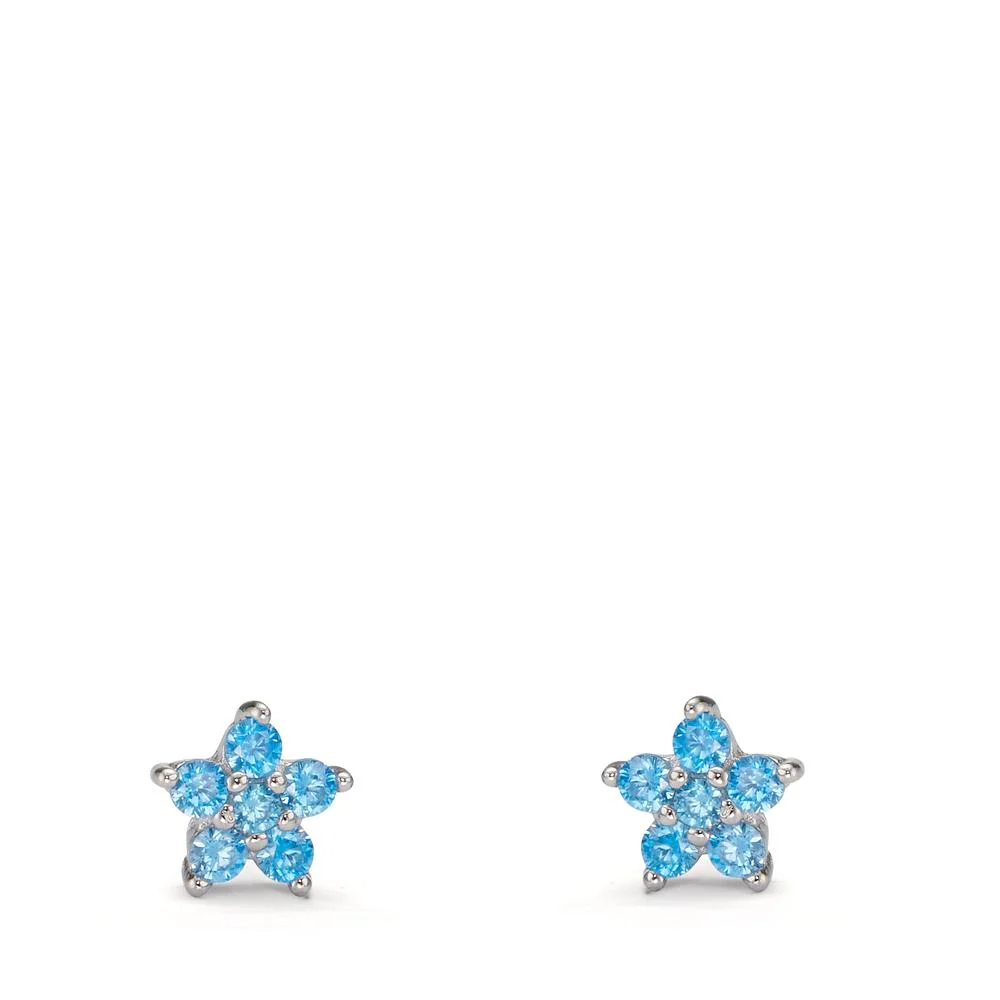 Orecchini a bottone Argento Zirconia acqua, 12 pietra rodiato Fiore Ø6 mm - Image 2