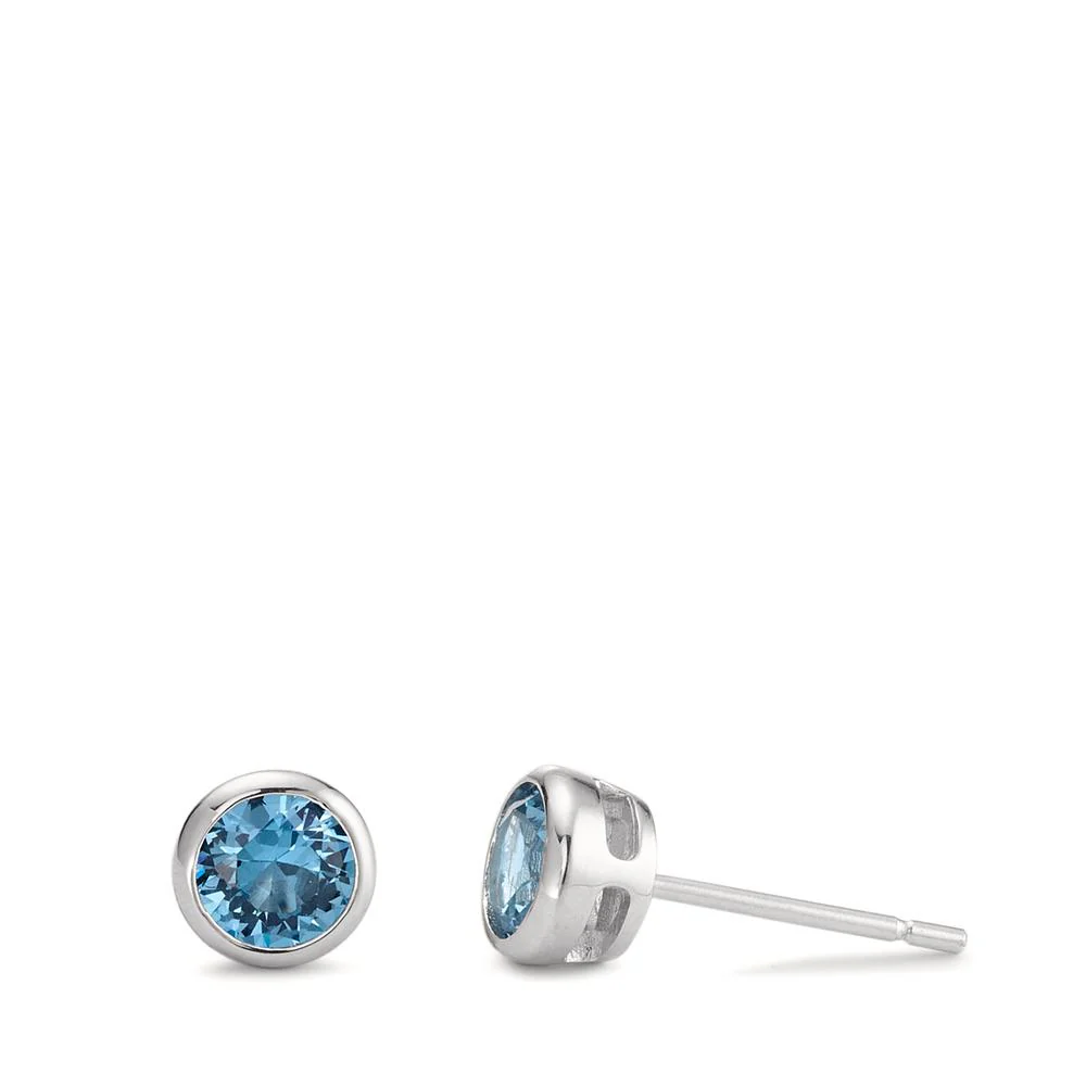 Orecchini a bottone Argento Zirconia acqua rodiato Ø6 mm