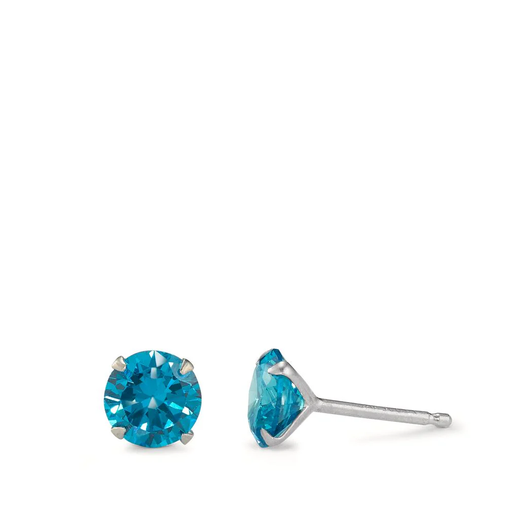 Orecchini a bottone Argento Zirconia acqua rodiato Ø7 mm