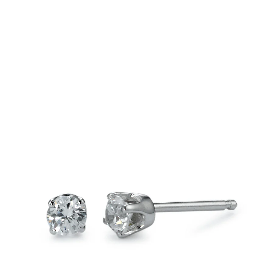 Orecchini a bottone Argento Zirconia bianco rodiato
