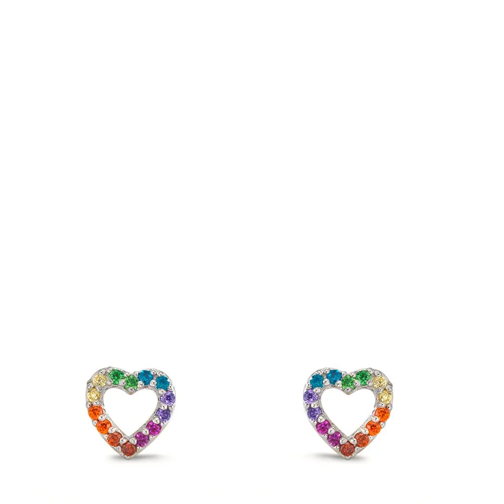 Orecchini a bottone Argento Zirconia color arcobaleno rodiato Cuore Ø6 mm - Image 2