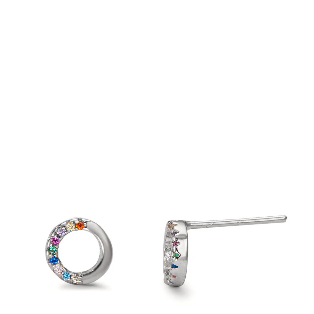 Orecchini a bottone Argento Zirconia colorato, 18 pietra rodiato Ø7 mm