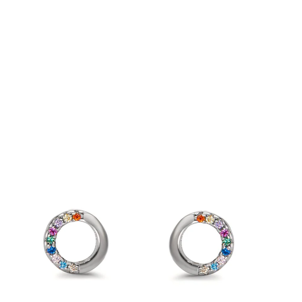 Orecchini a bottone Argento Zirconia colorato, 18 pietra rodiato Ø7 mm - Image 2