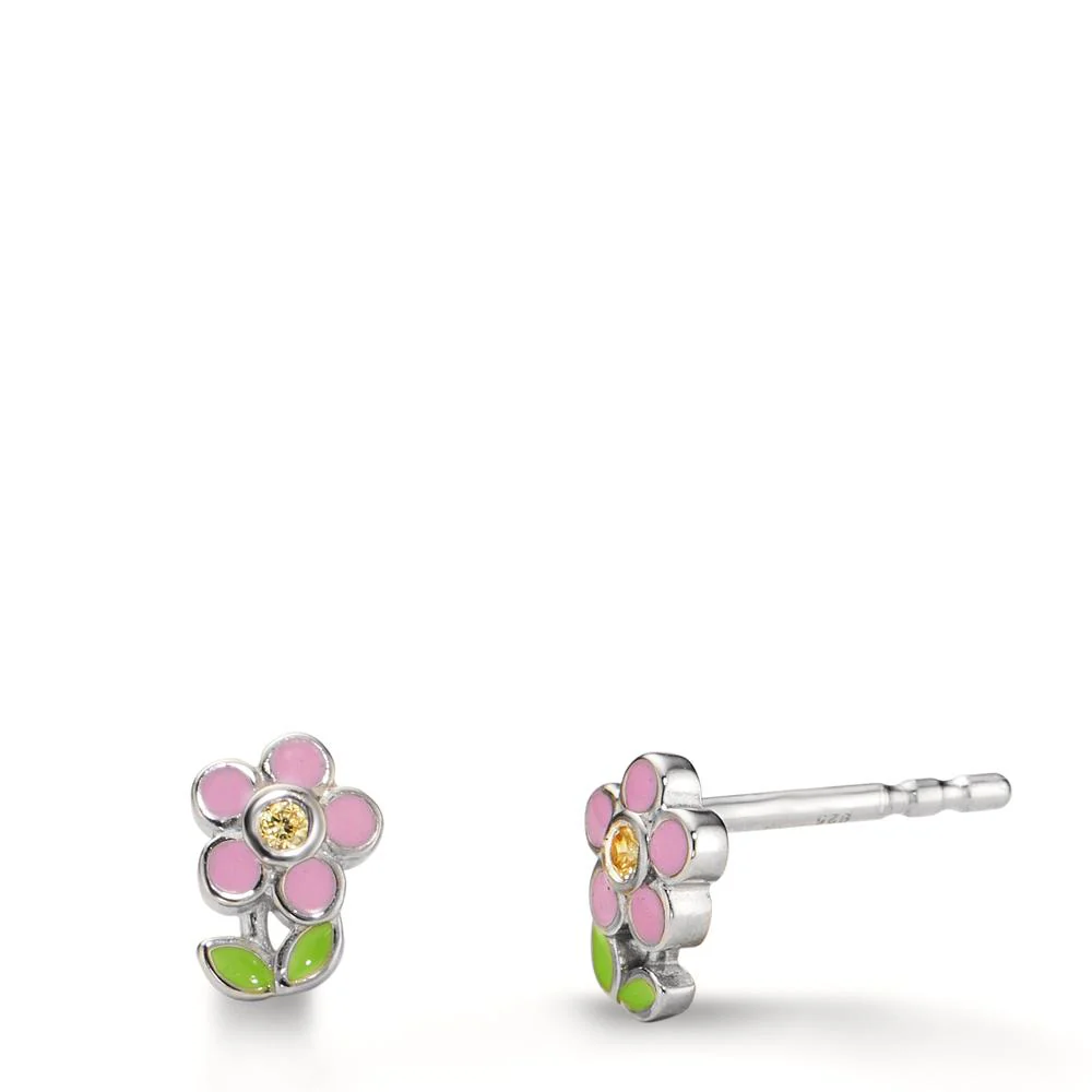 Orecchini a bottone Argento Zirconia giallo, 2 pietra rodiato Fiore
