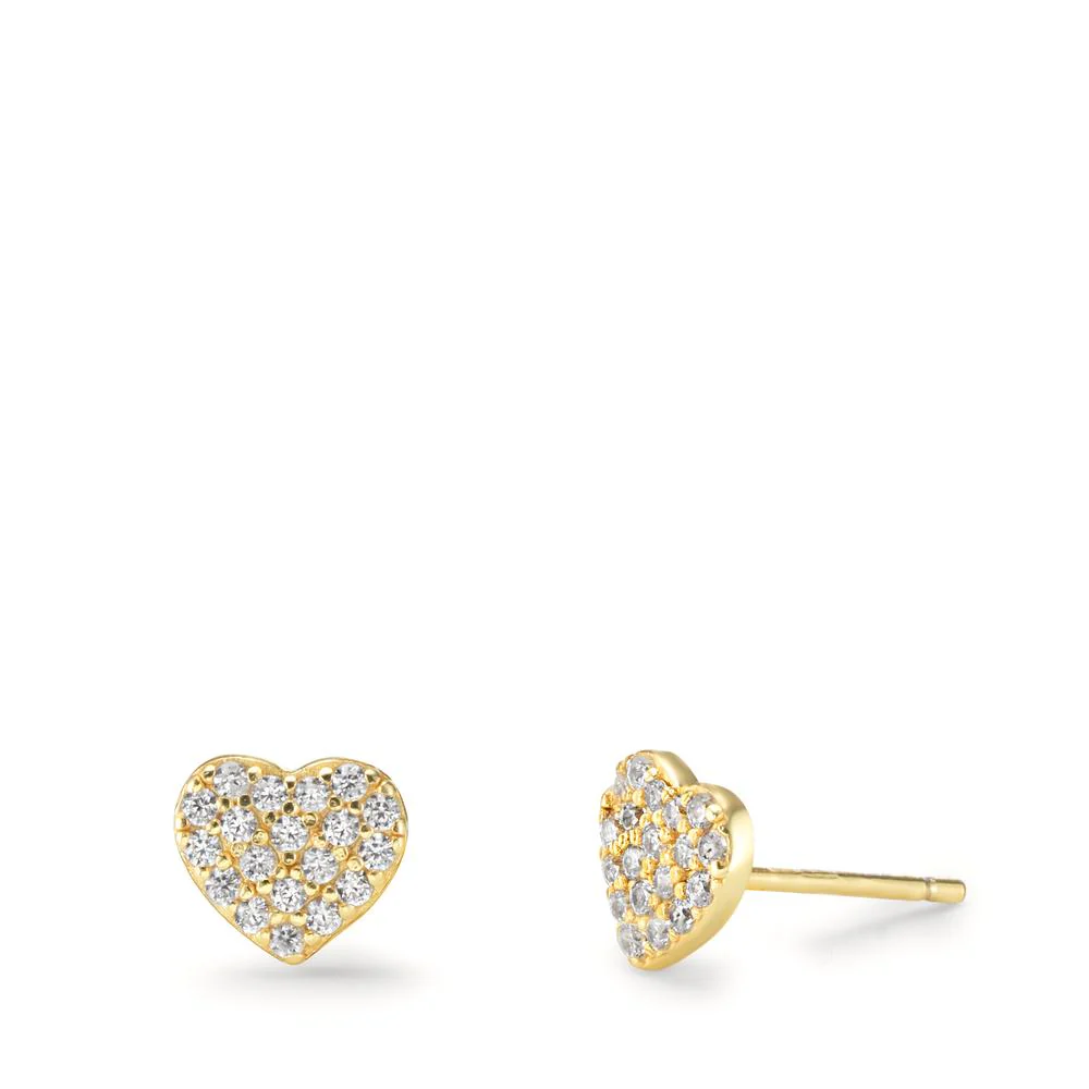 Orecchini a bottone Argento Zirconia giallo dorato Cuore Ø6 mm