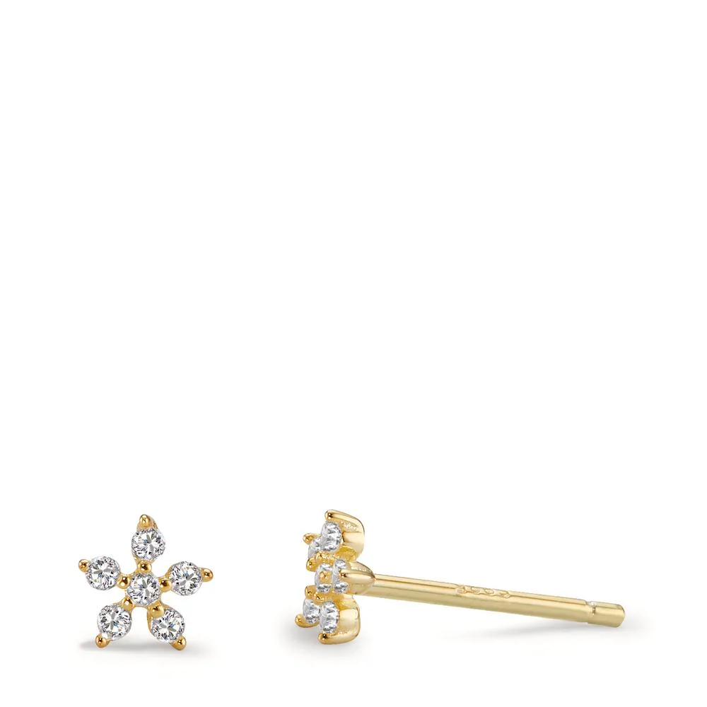 Orecchini a bottone Argento Zirconia giallo dorato Fiore Ø5 mm