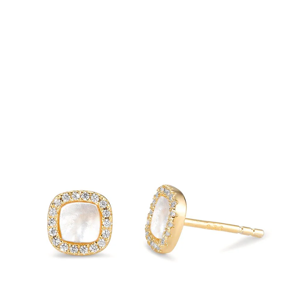 Orecchini a bottone Argento Zirconia giallo dorato Madreperla bianco Ø7 mm