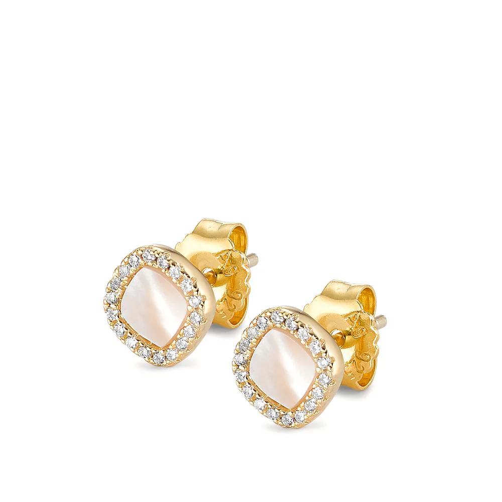 Orecchini a bottone Argento Zirconia giallo dorato Madreperla bianco Ø7 mm - Image 2