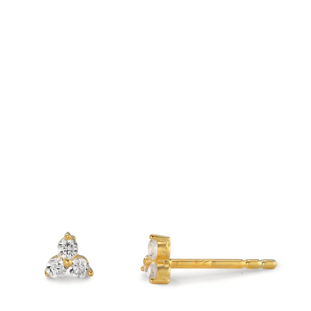 Orecchini a bottone Argento Zirconia giallo dorato Ø4 mm