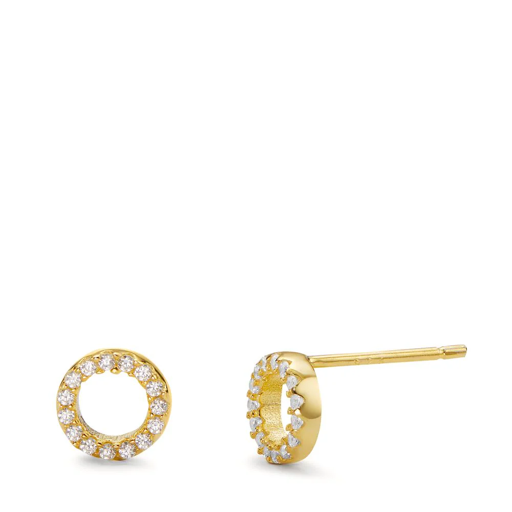 Orecchini a bottone Argento Zirconia giallo dorato Ø6.5 mm