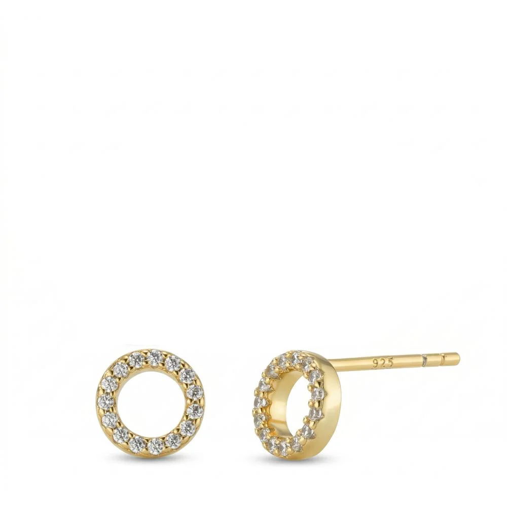 Orecchini a bottone Argento Zirconia giallo dorato Ø6.5 mm