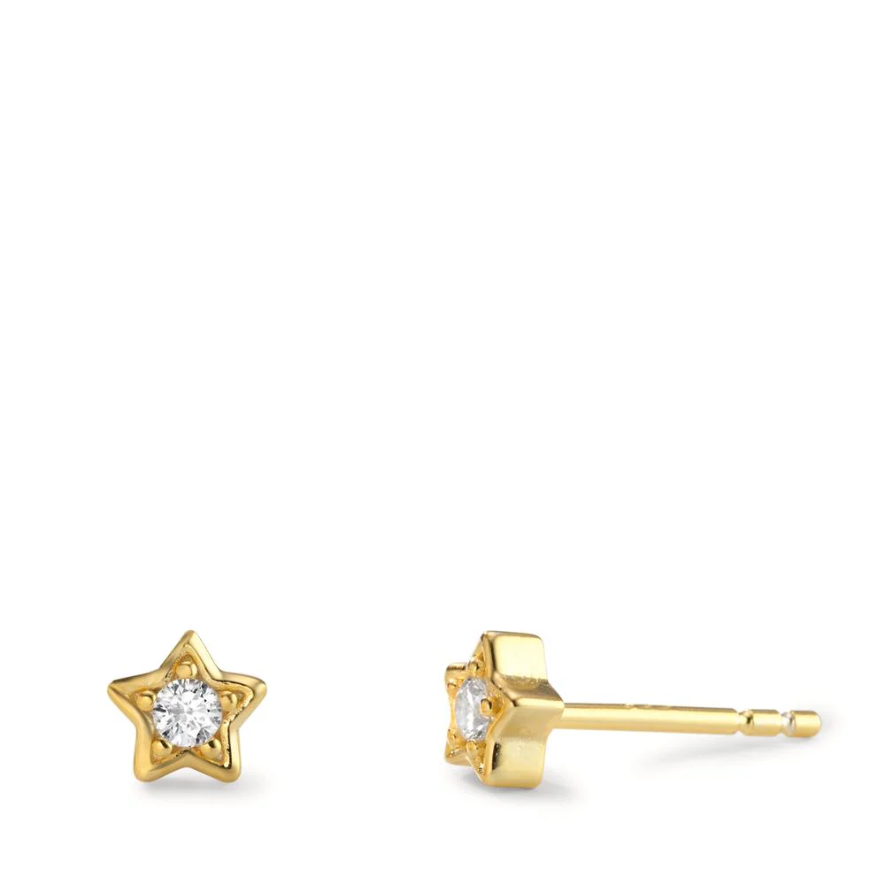Orecchini a bottone Argento Zirconia giallo dorato Stella Ø5 mm