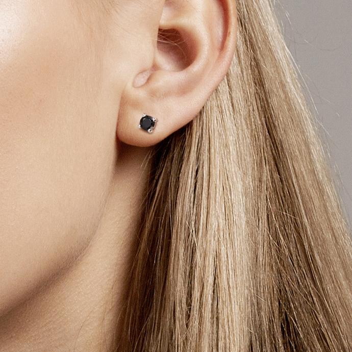 Orecchini a bottone Argento Zirconia nero, 2 pietra rodiato Ø4.5 mm - Image 3