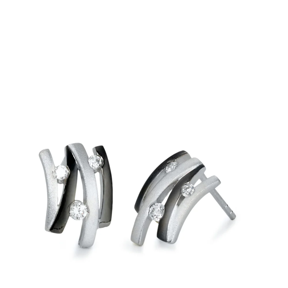 Orecchini a bottone Argento Zirconia rodiato