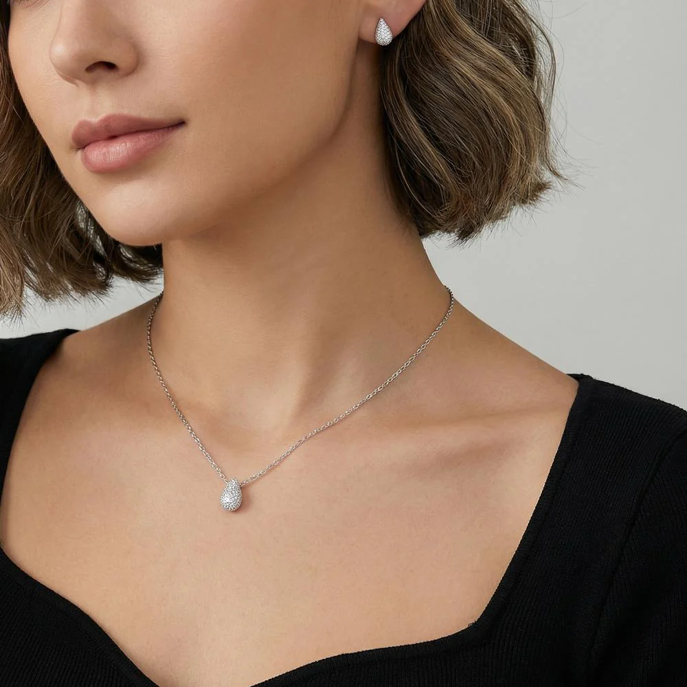 Orecchini a bottone Argento Zirconia rodiato - Image 2