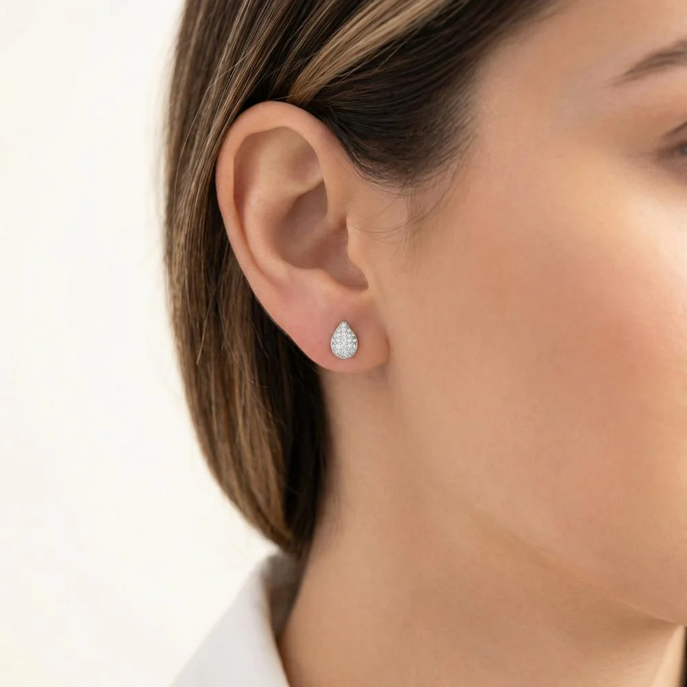 Orecchini a bottone Argento Zirconia rodiato - Image 2