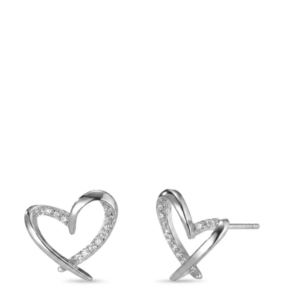 Orecchini a bottone Argento Zirconia rodiato Cuore Ø11 mm