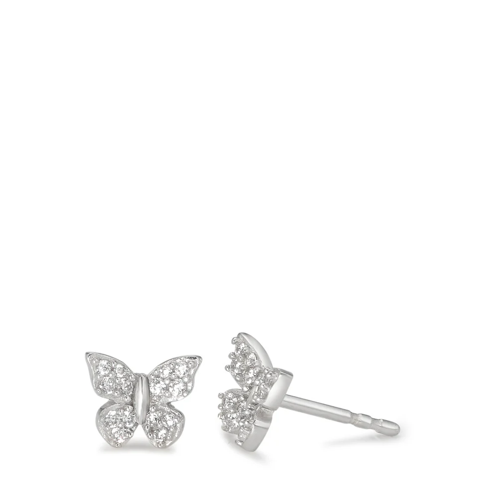 Orecchini a bottone Argento Zirconia rodiato Farfalla