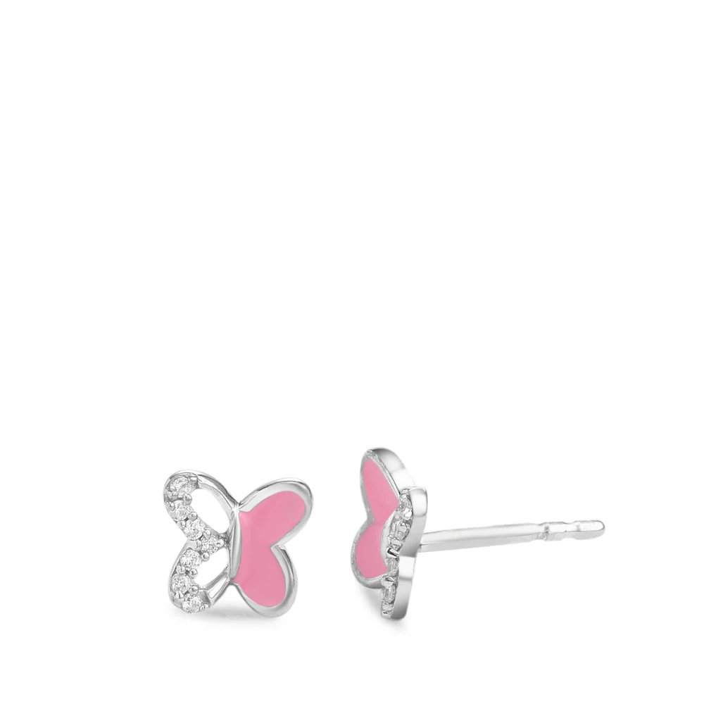 Orecchini a bottone Argento Zirconia rodiato Farfalla Ø7 mm