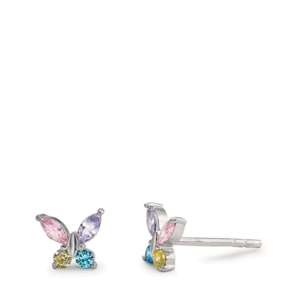 Orecchini a bottone Argento Zirconia rodiato Farfalla Ø7 mm