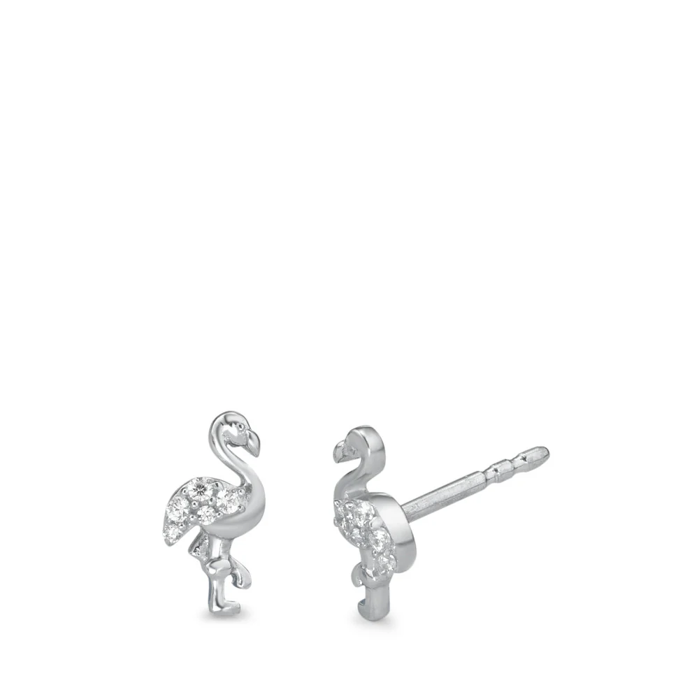 Orecchini a bottone Argento Zirconia rodiato Fenicottero