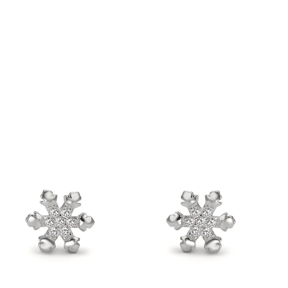 Orecchini a bottone Argento Zirconia rodiato Fiocco di neve Ø7 mm - Image 2