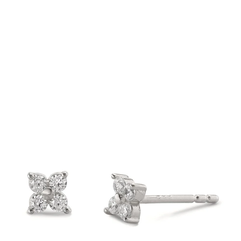 Orecchini a bottone Argento Zirconia rodiato Fiore Ø4.5 mm