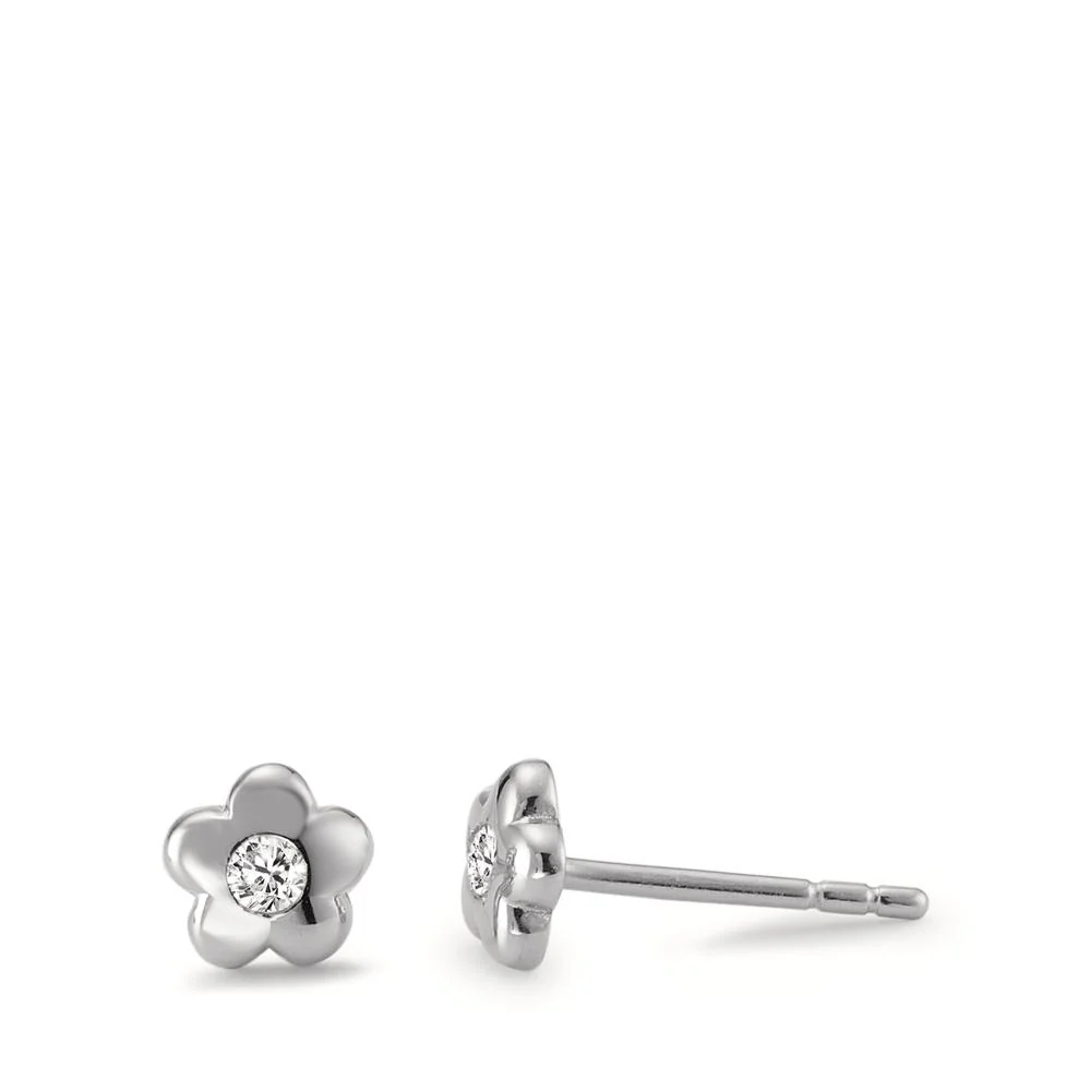 Orecchini a bottone Argento Zirconia rodiato Fiore Ø5.5 mm