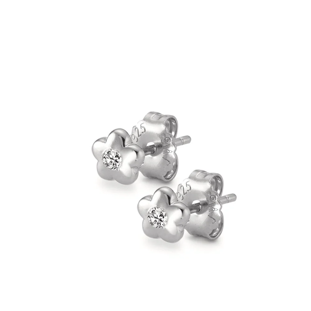 Orecchini a bottone Argento Zirconia rodiato Fiore Ø5.5 mm - Image 3
