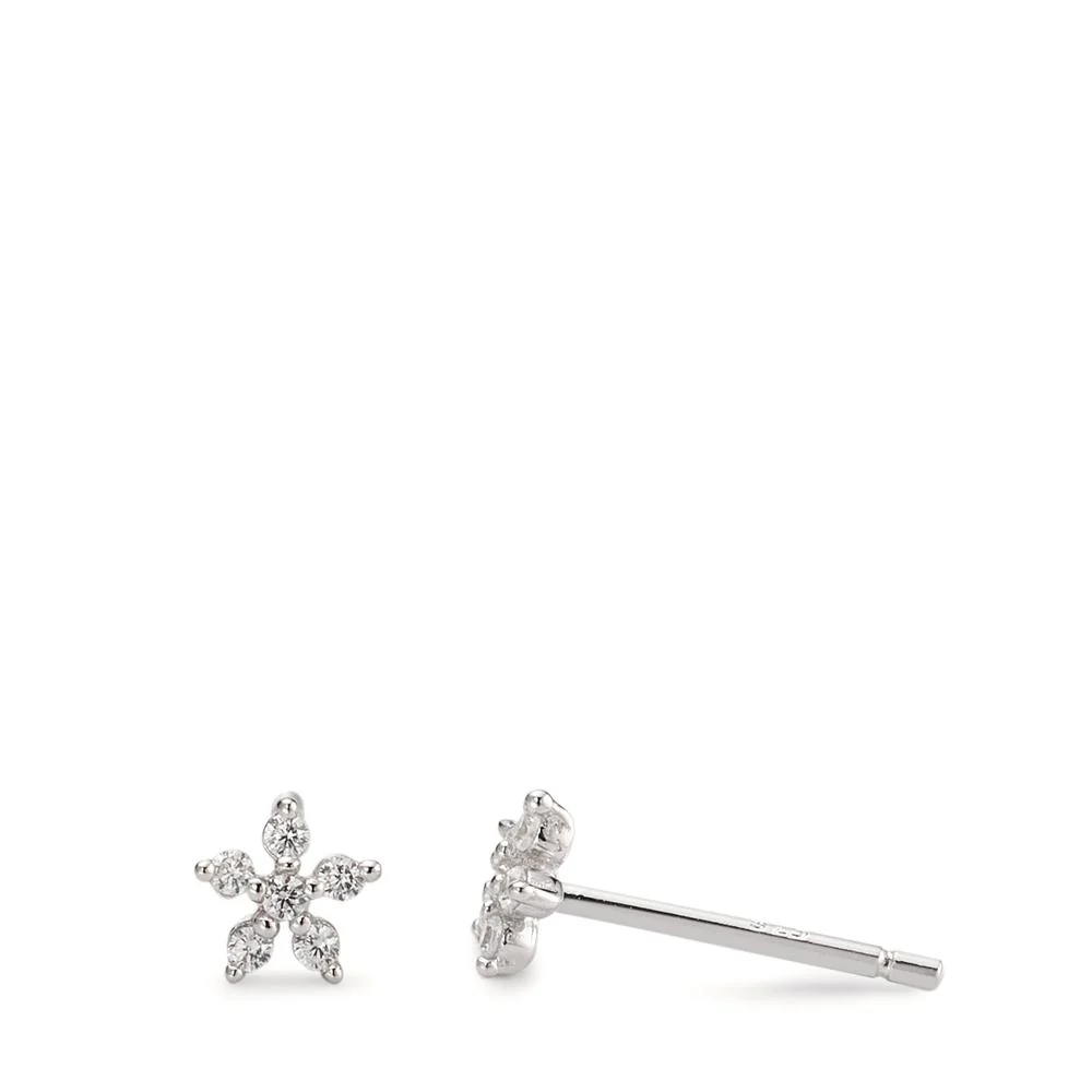 Orecchini a bottone Argento Zirconia rodiato Fiore Ø5 mm