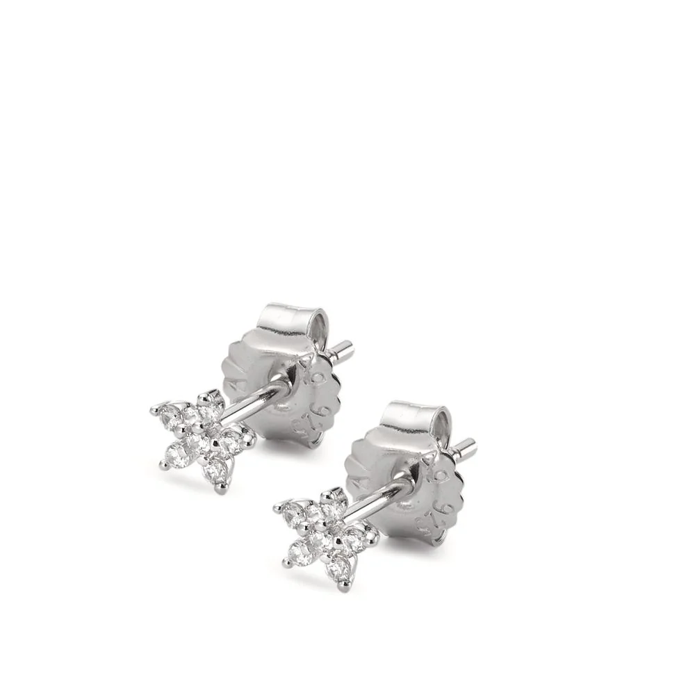 Orecchini a bottone Argento Zirconia rodiato Fiore Ø5 mm - Image 3