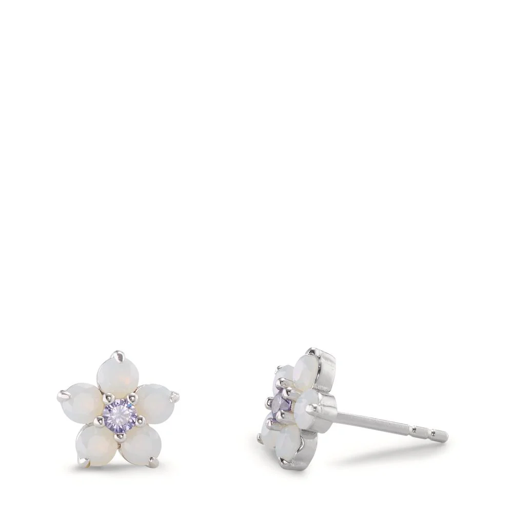 Orecchini a bottone Argento Zirconia rodiato Fiore Ø8.5 mm