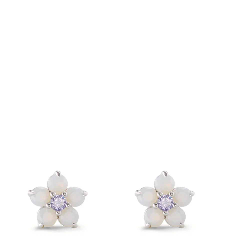 Orecchini a bottone Argento Zirconia rodiato Fiore Ø8.5 mm - Image 2