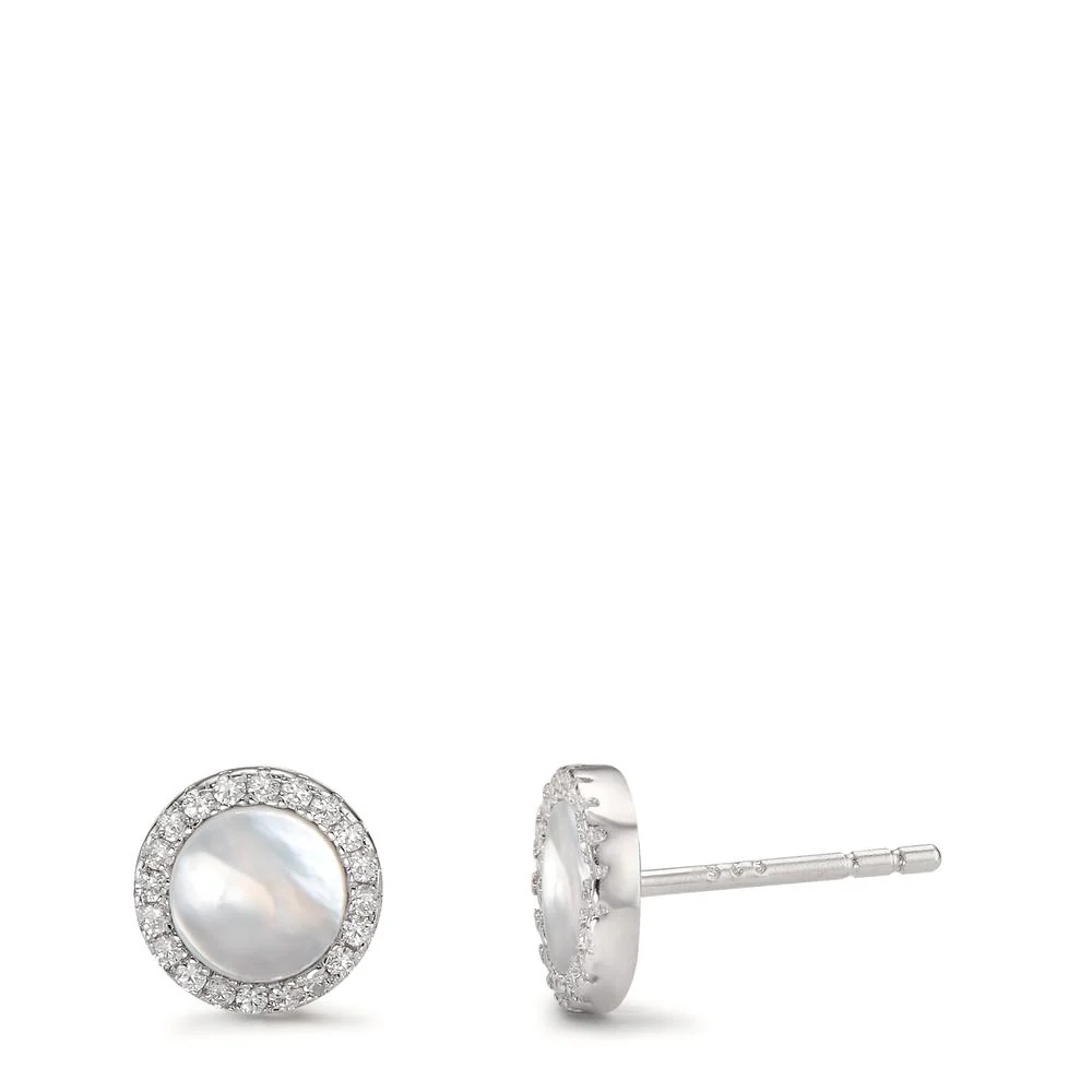Orecchini a bottone Argento Zirconia rodiato Madreperla bianco Ø8 mm