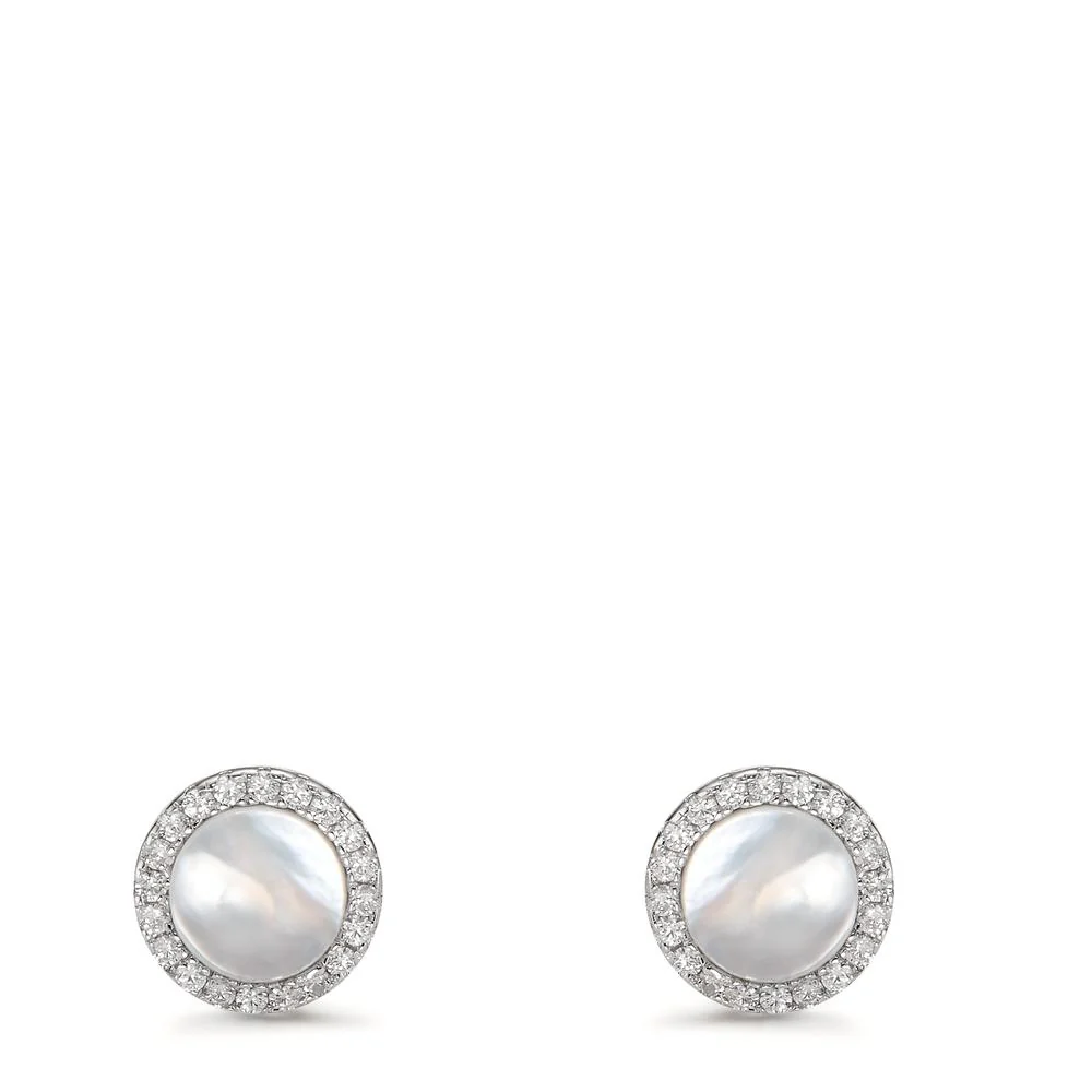 Orecchini a bottone Argento Zirconia rodiato Madreperla bianco Ø8 mm - Image 2