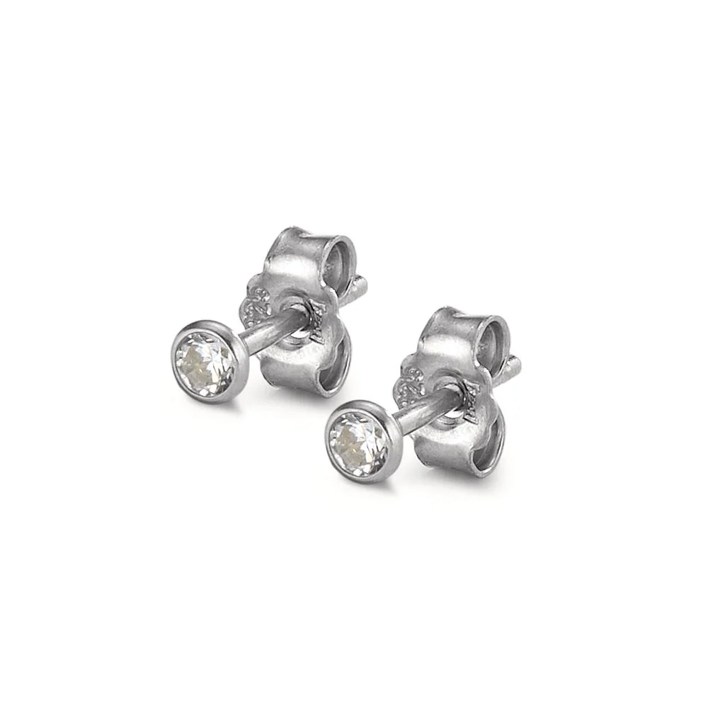 Orecchini a bottone Argento Zirconia rodiato Ø3 mm - Image 2