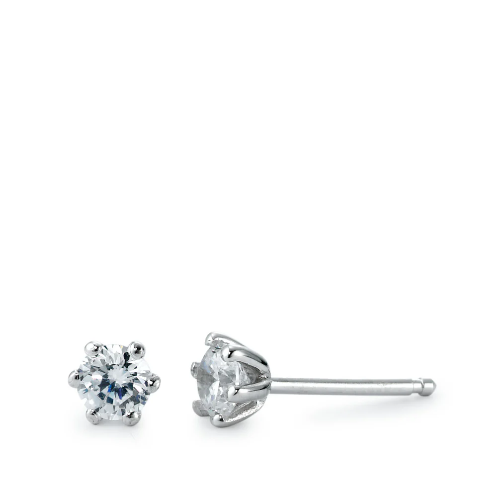 Orecchini a bottone Argento Zirconia rodiato Ø4 mm